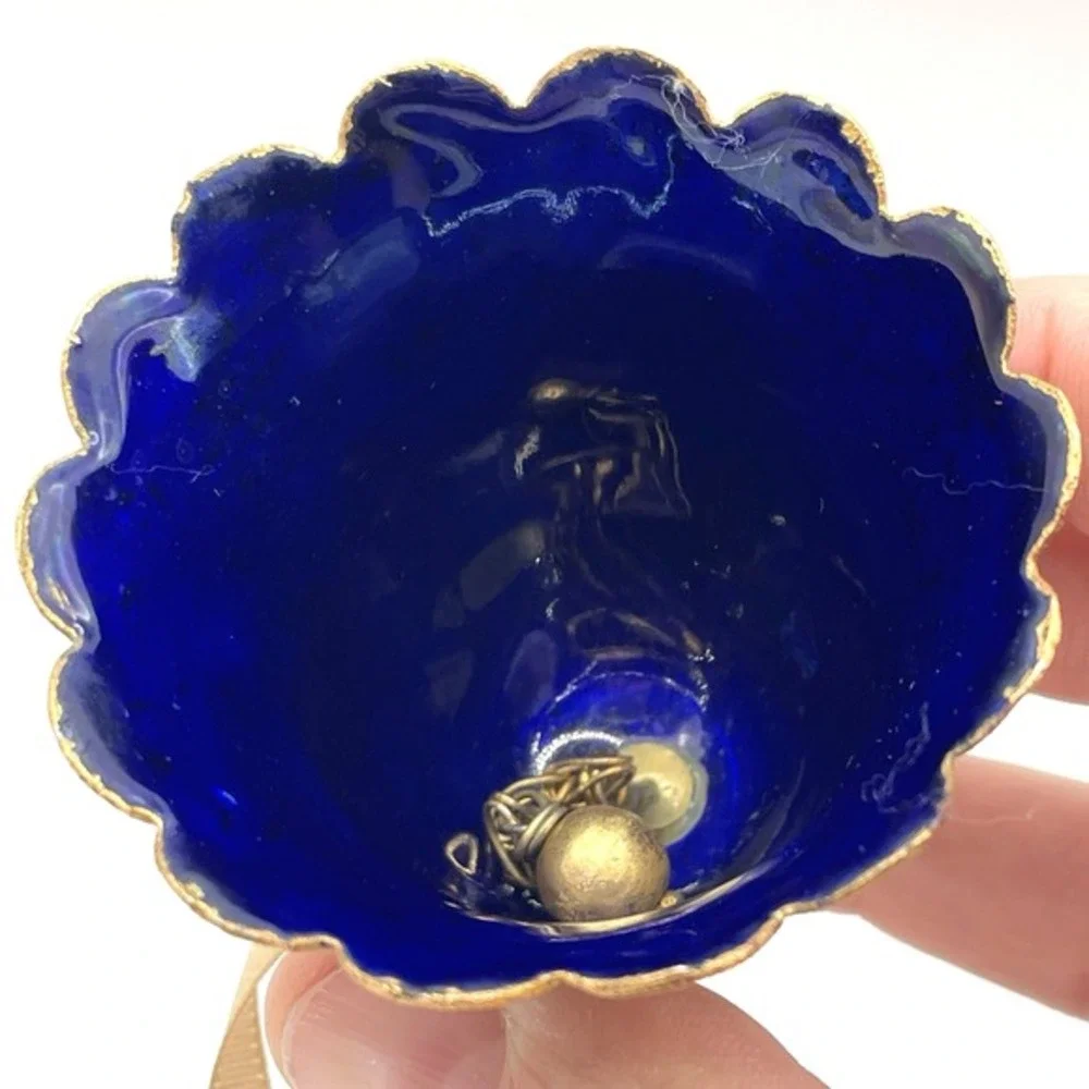 Antique Vintage Cloisonne Brass Enamel Bell Ornament Doves‎ Floral